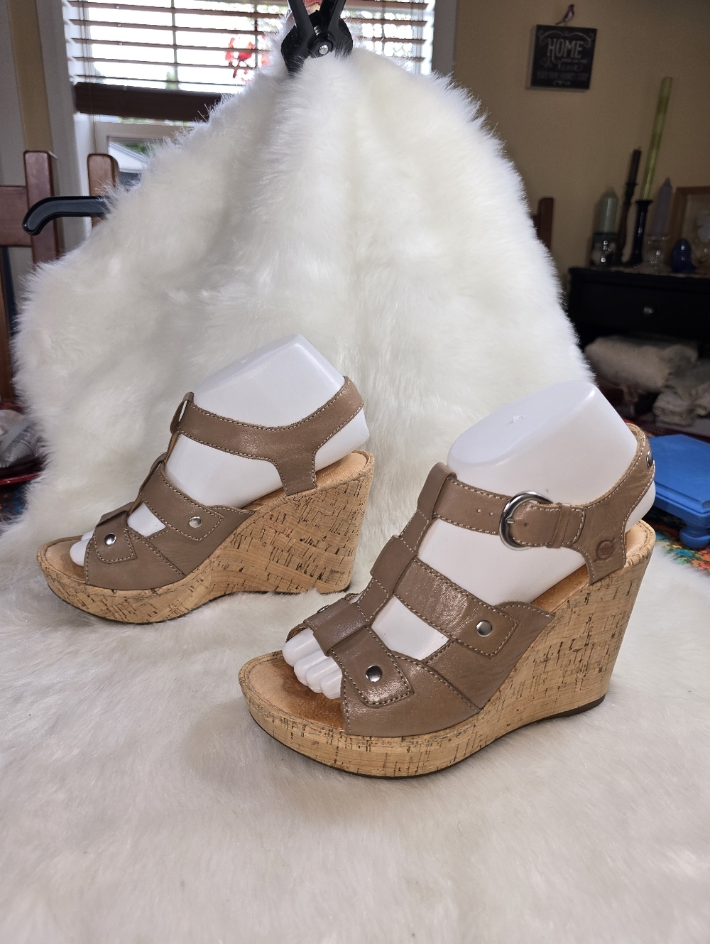Born Womens Leather Wedge Cork-wrapped Strappy Sandals - Picture 3 of 14
